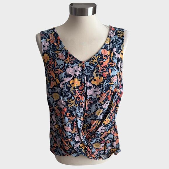 Christopher & Banks Medium Sleeveless V Neck Wrap Shirt Floral Rayon - Picture 1 of 9
